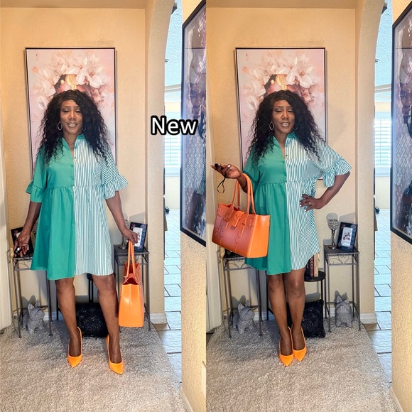 SHEIN Green and White Mini Dress - Picture 4 of 11